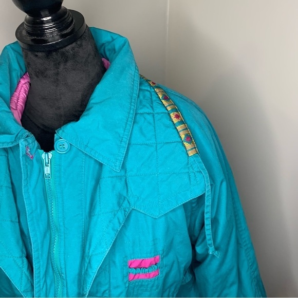 Vintage 80s Retro New Image Women's Large Teal & Purple Nylon Oversized Coat - Picture 5 of 12